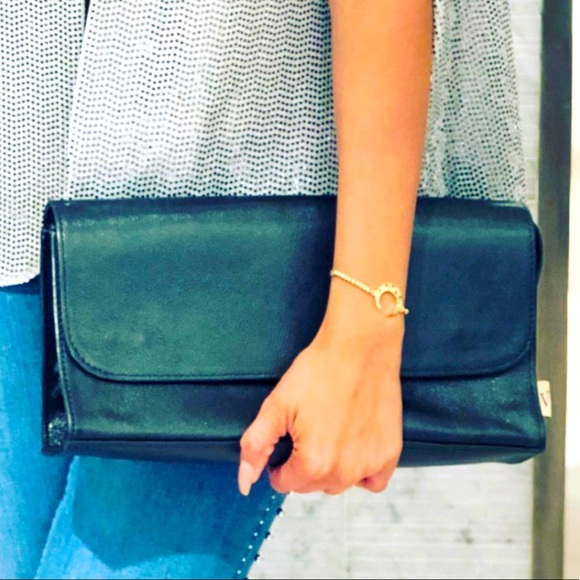 NWT VINTAGE Green Italian handcrafted leather Clutch - Picture 1 of 4